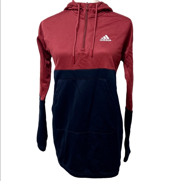 NWT Adidas Womens Hooded Sweat Pullover Top Maroon/Navy Size XS - Picture 5 of 12